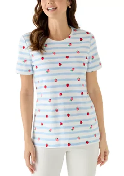 Women's Short Sleeve Crew Neck Striped Printed Top