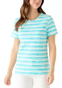 Women's Short Sleeve Crew Neck Striped Printed Top