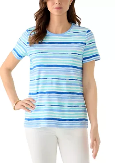Women's Short Sleeve Crew Neck Striped Printed Top