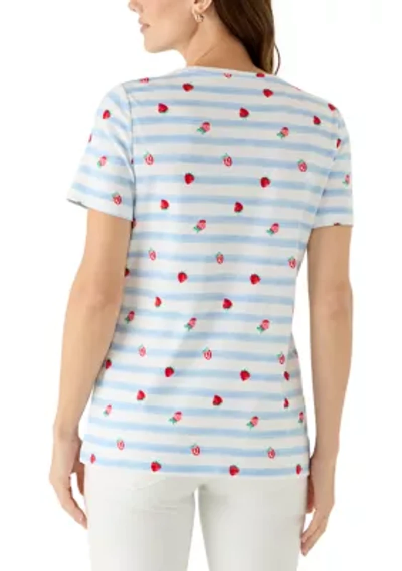 Women's Short Sleeve Crew Neck Striped Printed Top