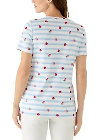 Women's Short Sleeve Crew Neck Striped Printed Top