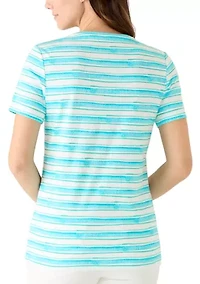 Women's Short Sleeve Crew Neck Striped Printed Top