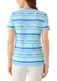 Women's Short Sleeve Crew Neck Striped Printed Top