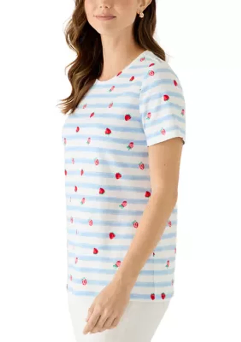 Women's Short Sleeve Crew Neck Striped Printed Top