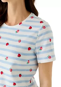 Women's Short Sleeve Crew Neck Striped Printed Top