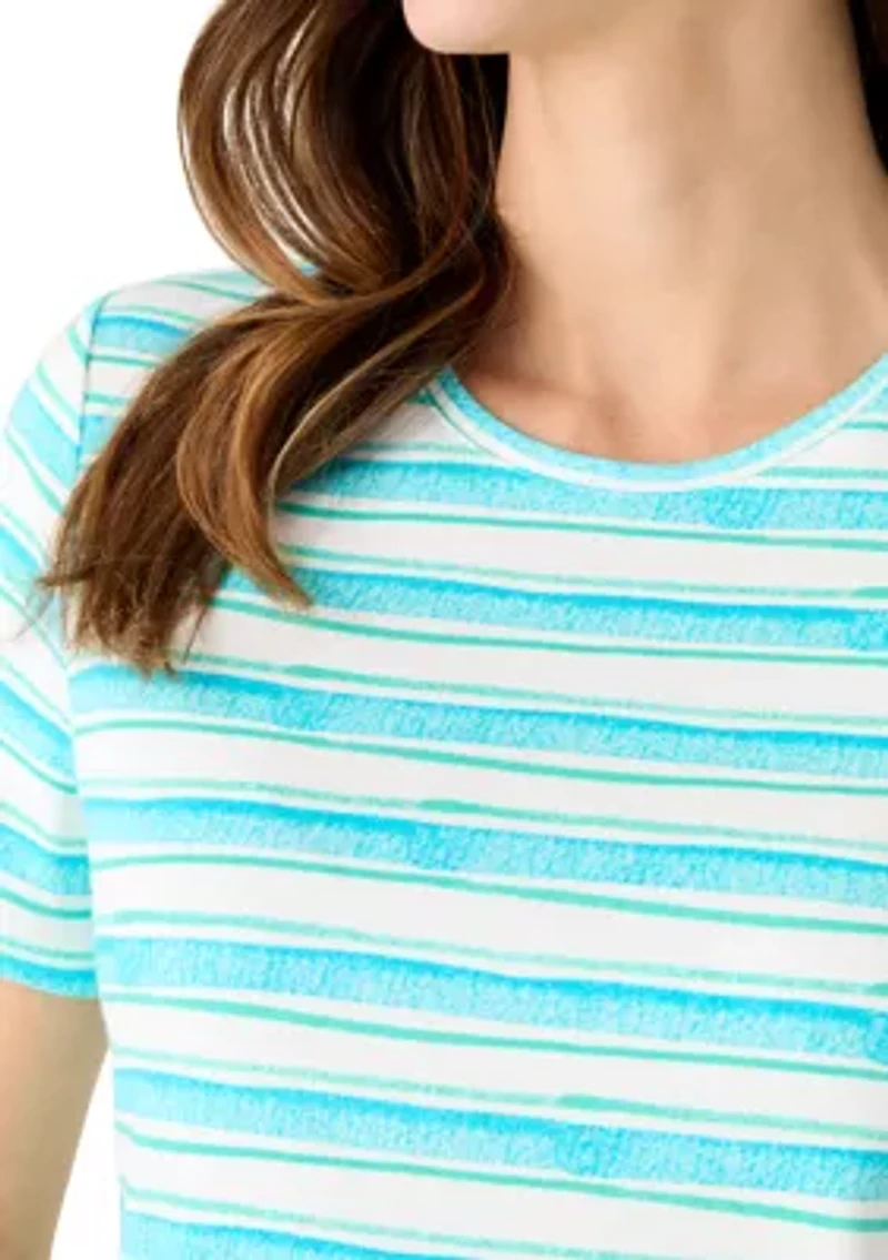 Women's Short Sleeve Crew Neck Striped Printed Top