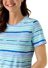 Women's Short Sleeve Crew Neck Striped Printed Top