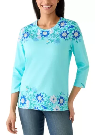 Women's Three-Quarter Sleeve Crew Neck Printed Top