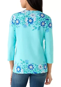 Women's Three-Quarter Sleeve Crew Neck Printed Top