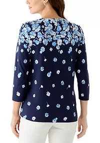 Women's Three-Quarter Sleeve Crew Neck Printed Top
