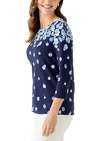 Women's Three-Quarter Sleeve Crew Neck Printed Top