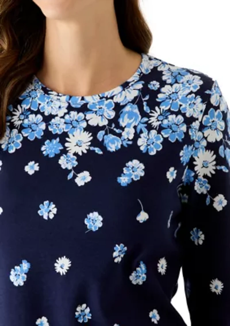 Women's Three-Quarter Sleeve Crew Neck Printed Top