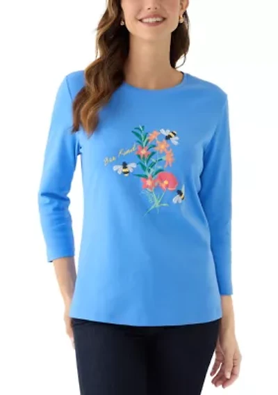 Women's Three-Quarter Sleeve Crew Neck Graphic T-Shirt