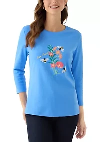 Women's Three-Quarter Sleeve Crew Neck Graphic T-Shirt