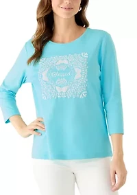 Women's 3/4 Sleeve Crew Neck Graphic T-Shirt