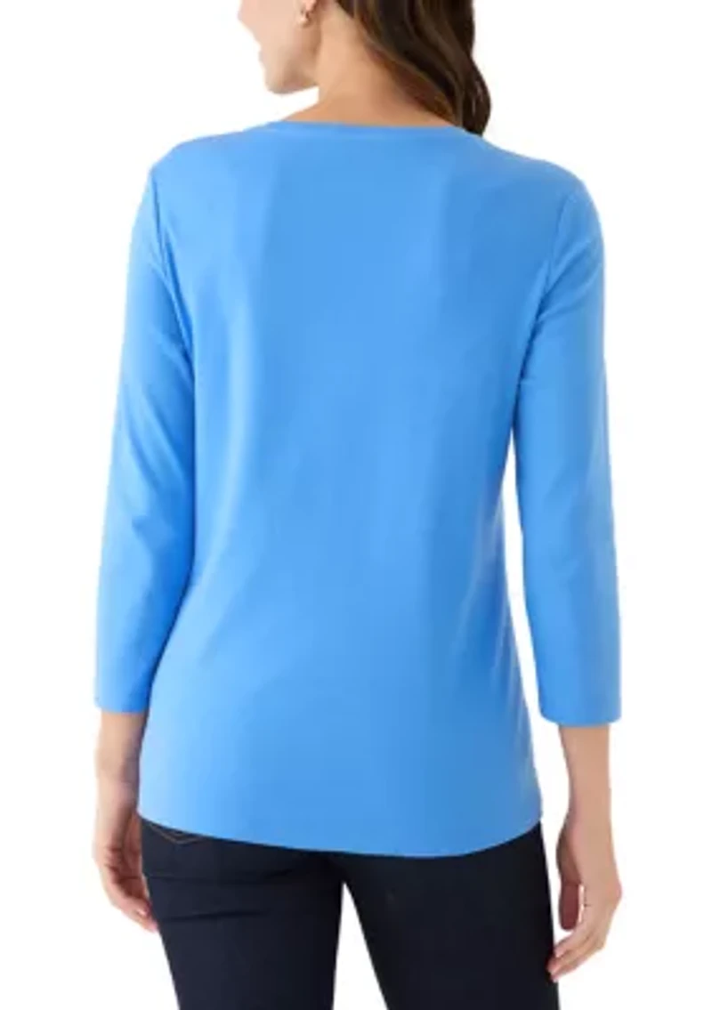 Women's Three-Quarter Sleeve Crew Neck Graphic T-Shirt