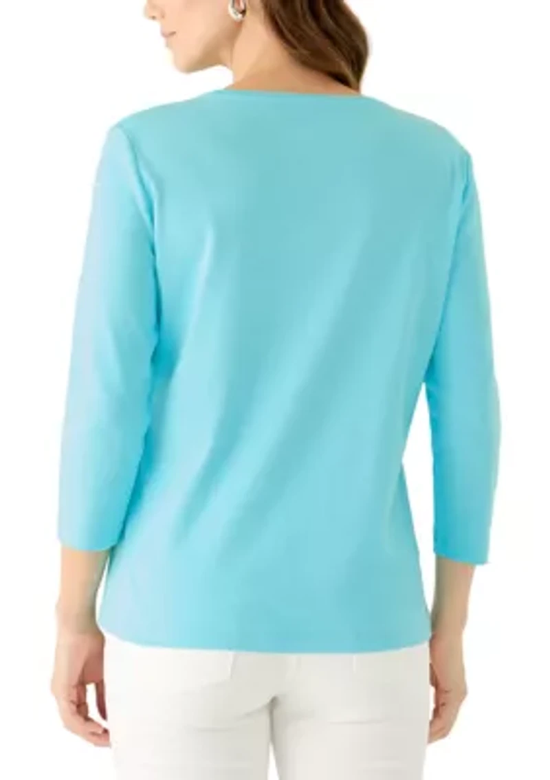 Women's 3/4 Sleeve Crew Neck Graphic T-Shirt