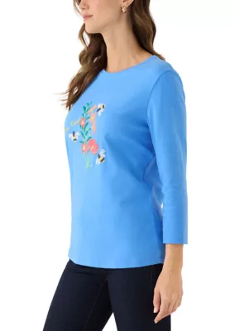 Women's Three-Quarter Sleeve Crew Neck Graphic T-Shirt