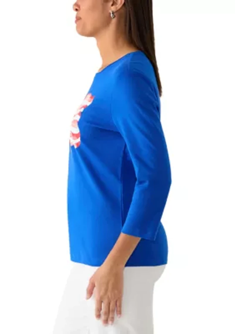 Women's 3/4 Sleeve Crew Neck Graphic T-Shirt