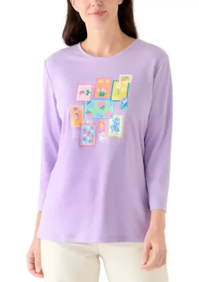 Women's Three-Quarter Sleeve Crew Neck Heather Graphic T-Shirt