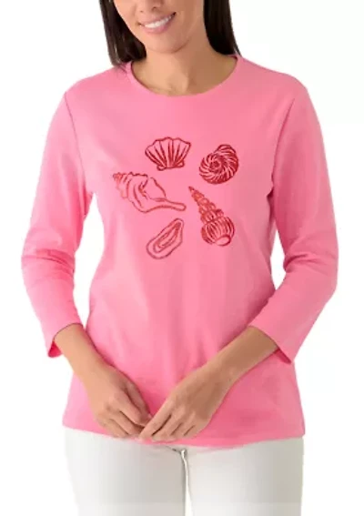 Women's Three-Quarter Sleeve Crew Neck Heather Graphic T-Shirt