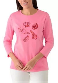 Women's Three-Quarter Sleeve Crew Neck Heather Graphic T-Shirt