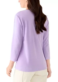 Women's Three-Quarter Sleeve Crew Neck Heather Graphic T-Shirt