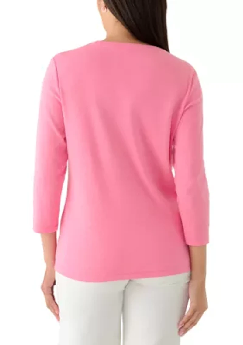 Women's Three-Quarter Sleeve Crew Neck Heather Graphic T-Shirt