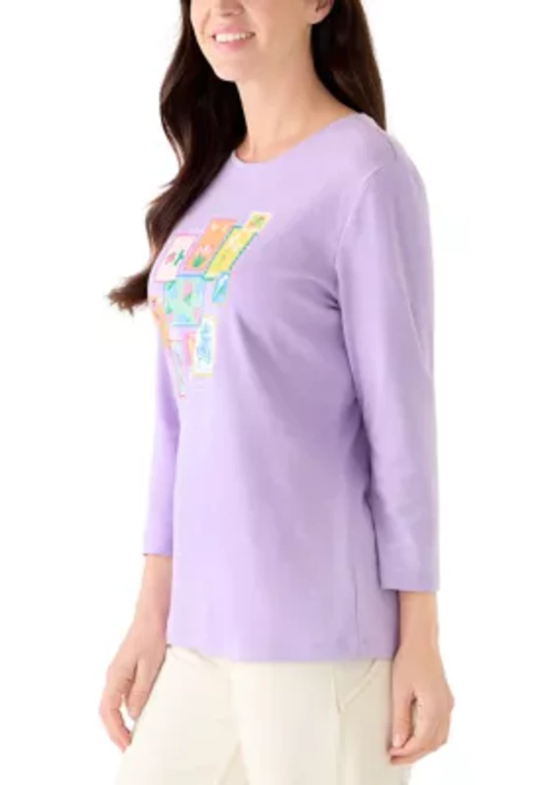 Women's Three-Quarter Sleeve Crew Neck Heather Graphic T-Shirt