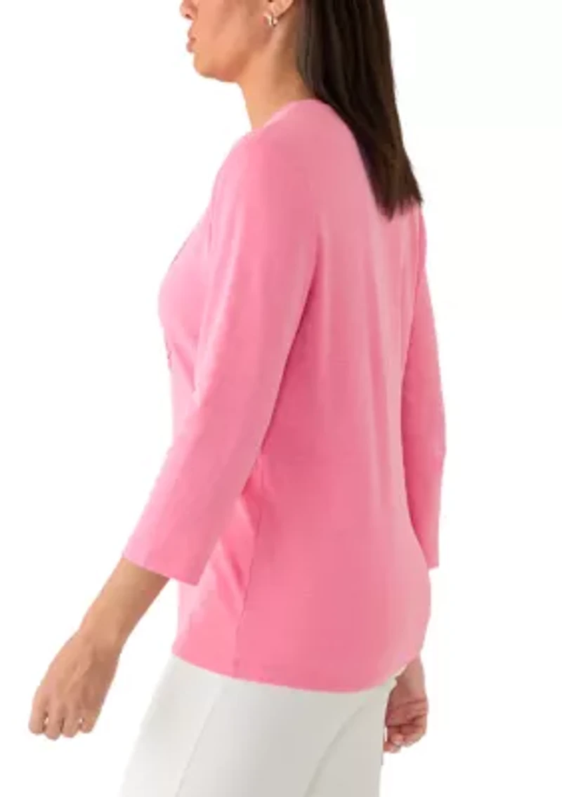 Women's Three-Quarter Sleeve Crew Neck Heather Graphic T-Shirt