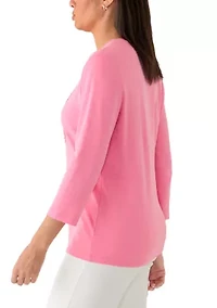 Women's Three-Quarter Sleeve Crew Neck Heather Graphic T-Shirt
