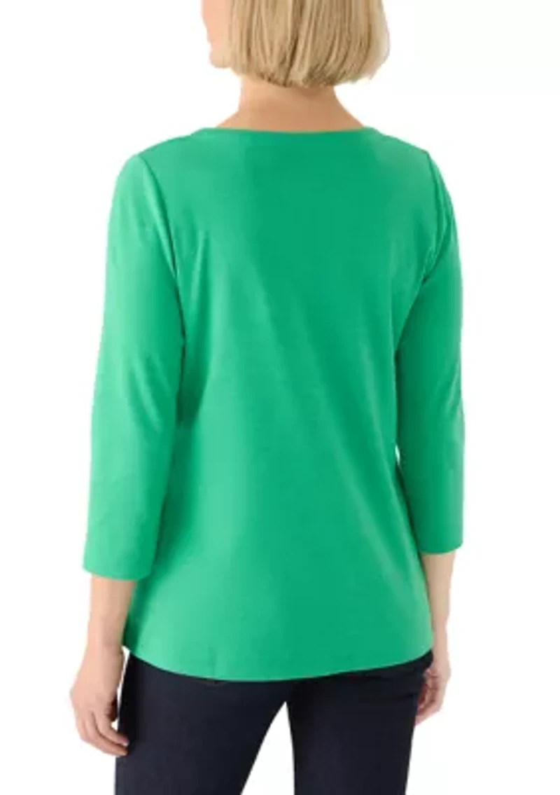 Women's 3/4 Sleeve Split Neck Shirt