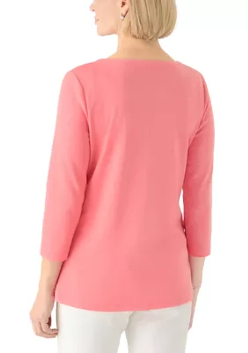 Women's 3/4 Sleeve Split Neck Shirt