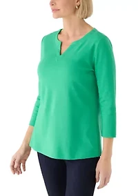 Women's 3/4 Sleeve Split Neck Shirt