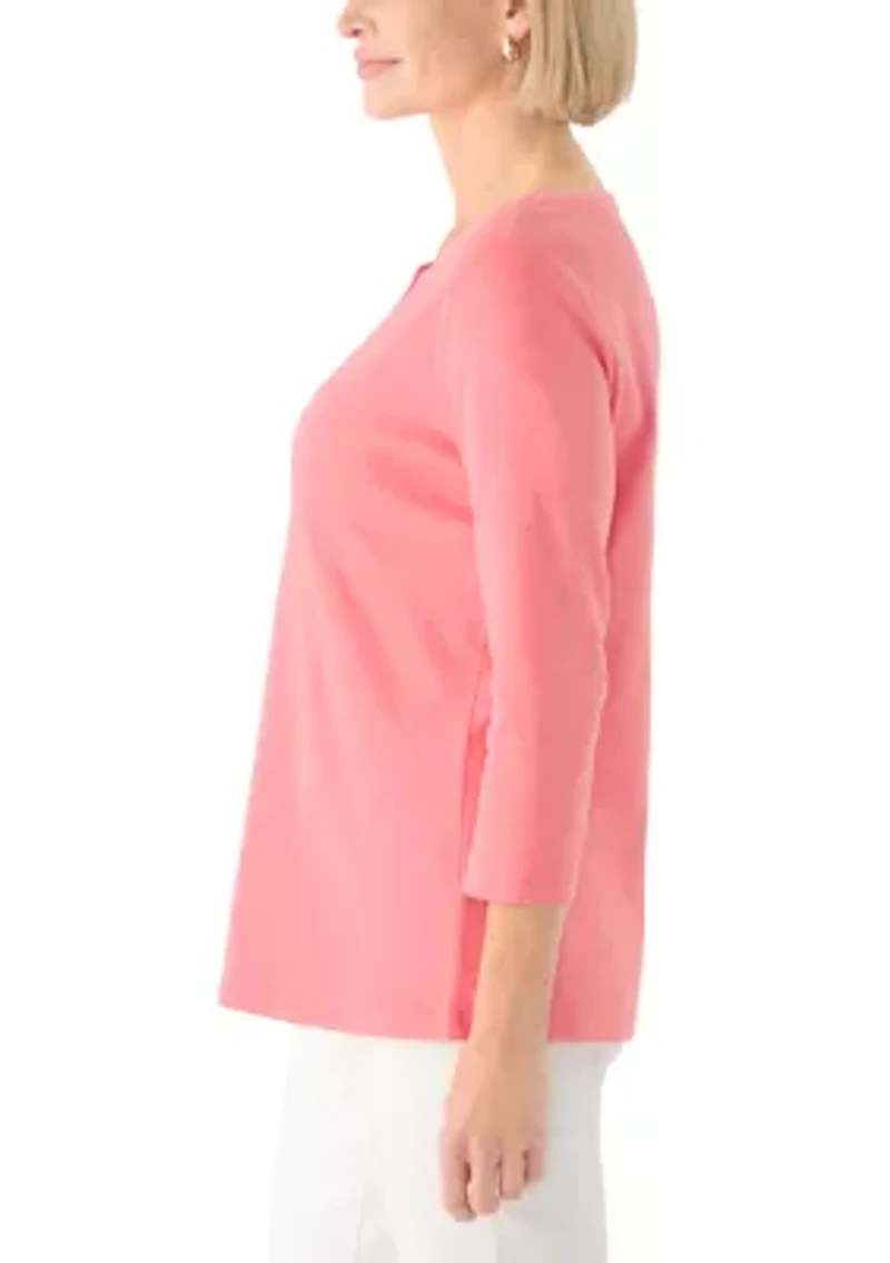 Women's 3/4 Sleeve Split Neck Shirt