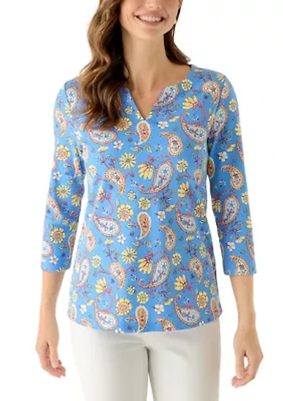 Women's Split Neck Printed T-Shirt