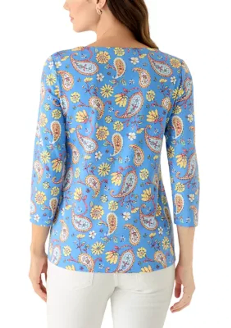 Women's Split Neck Printed T-Shirt