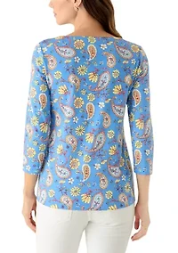 Women's Split Neck Printed T-Shirt