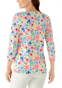 Women's Split Neck Printed T-Shirt