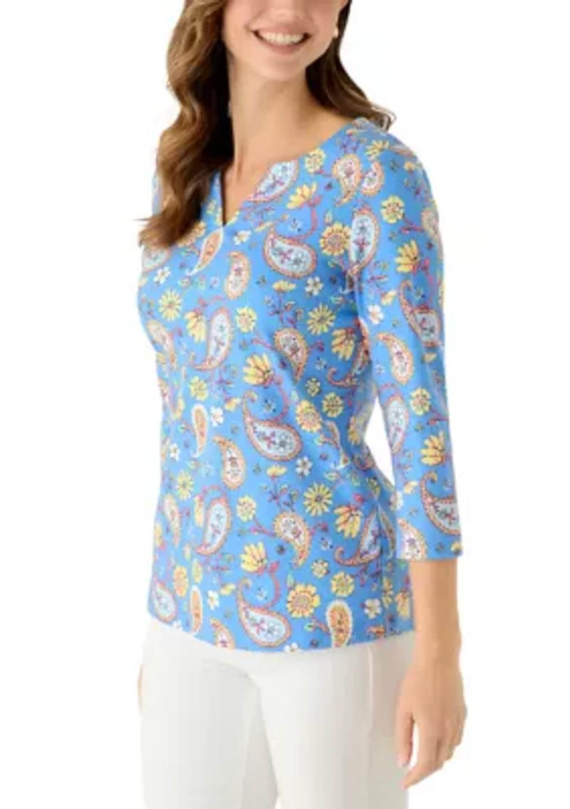 Women's Split Neck Printed T-Shirt