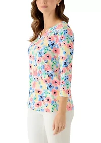 Women's Split Neck Printed T-Shirt