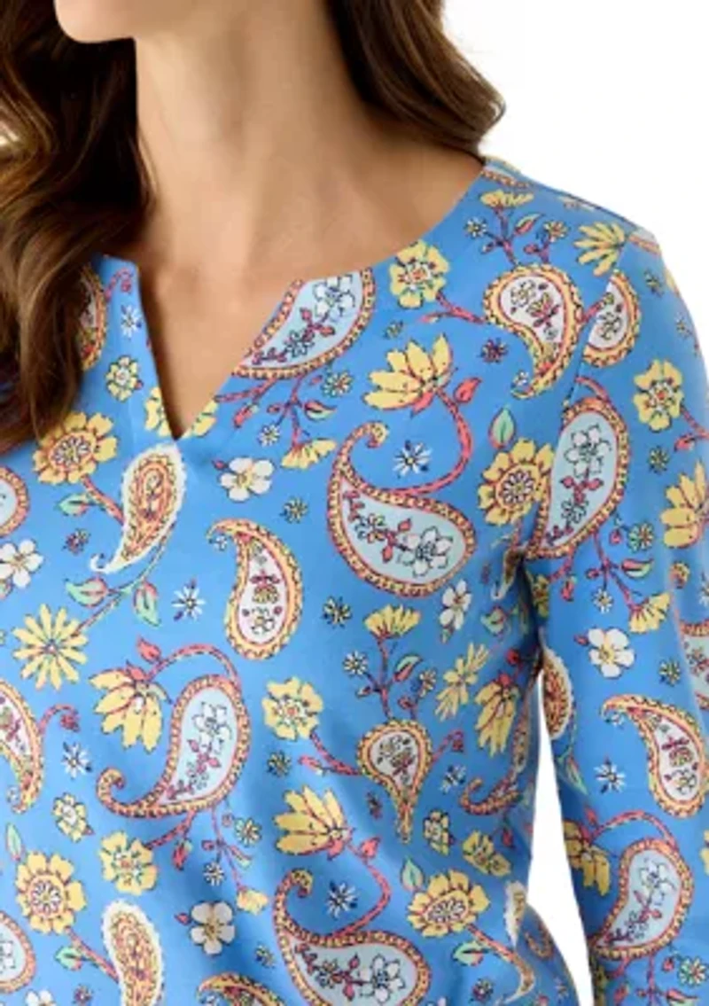 Women's Split Neck Printed T-Shirt