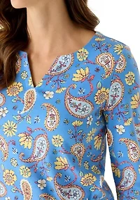 Women's Split Neck Printed T-Shirt