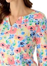 Women's Split Neck Printed T-Shirt