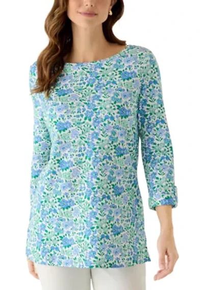 Women's Three-Quarter Sleeve Crew Neck Tunic Top with Tab