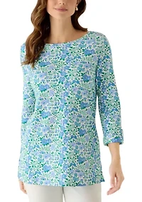 Women's Three-Quarter Sleeve Crew Neck Tunic Top with Tab