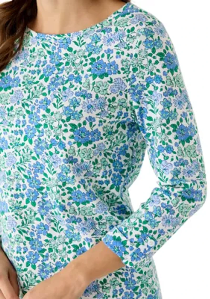 Women's Three-Quarter Sleeve Crew Neck Tunic Top with Tab