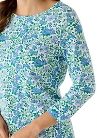 Women's Three-Quarter Sleeve Crew Neck Tunic Top with Tab