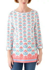 Women's 3/4 Sleeve Tunic with Tab Boarder