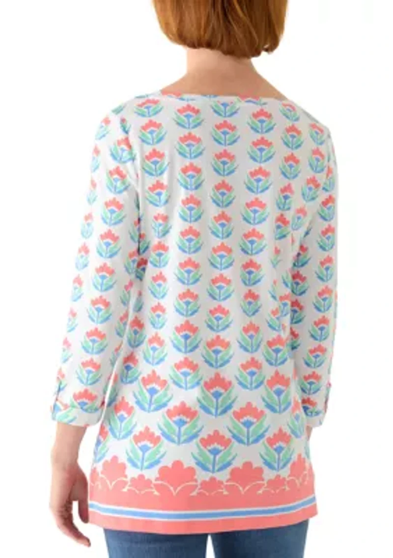 Women's 3/4 Sleeve Tunic with Tab Boarder